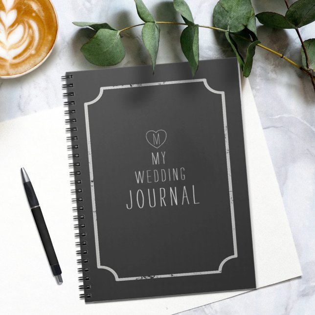 Cuaderno Portátil monograma para Boda de novia negra y blan (A journal for all your wedding thoughts and ideas. Just add your initial)