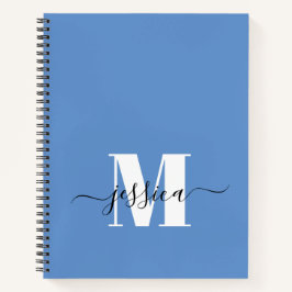 Cuaderno Portátil monograma personalizado azul y blanco