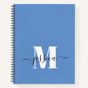 Cuaderno Portátil monograma personalizado azul y blanco