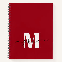 Cuaderno Portátil Monograma Personalizado Cherry Red + Blan