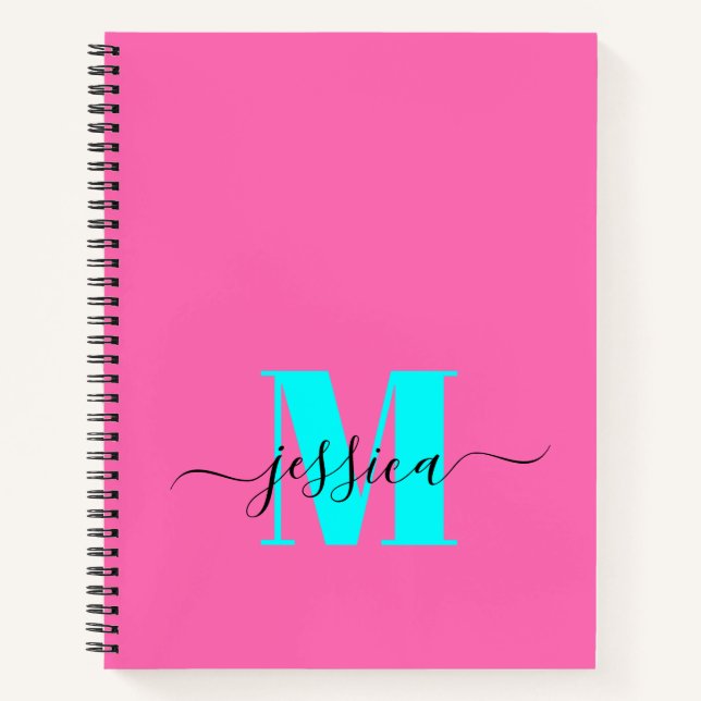Cuaderno Portátil monograma personalizado de color rosa cal (Anverso)