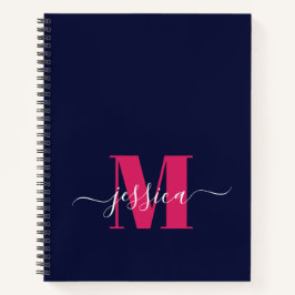 Cuaderno Portátil monograma personalizado de marina y rosa