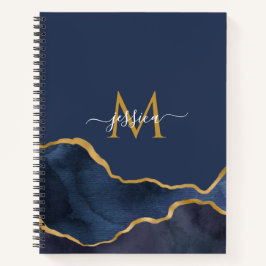 Cuaderno Portátil monograma personalizado de mármol azul
