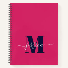 Cuaderno Portátil Monograma Personalizado Hot Pink and Navy