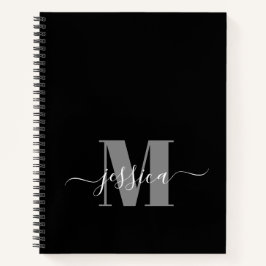 Cuaderno Portátil monograma personalizado negro y gris