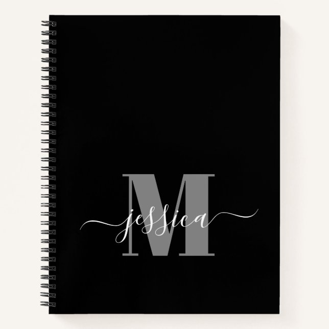 Cuaderno Portátil monograma personalizado negro y gris (Anverso)