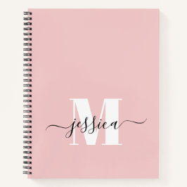 Cuaderno Portátil monograma personalizado rosa y blanco