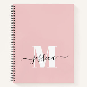 Cuaderno Portátil monograma personalizado rosa y blanco