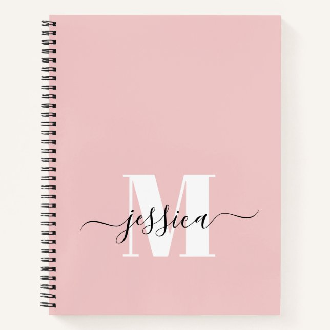 Cuaderno Portátil monograma personalizado rosa y blanco (Anverso)