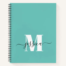 Cuaderno Portátil monograma personalizado verde azulado y b