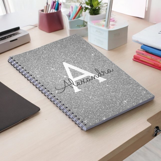 Cuaderno Portátil monograma Purpurina de lujo plateado Spar (Subido por el creador)