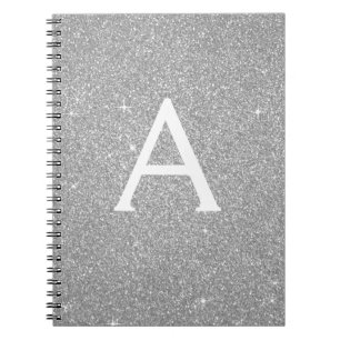 Cuaderno Portátil monograma Purpurina de lujo plateado Spar