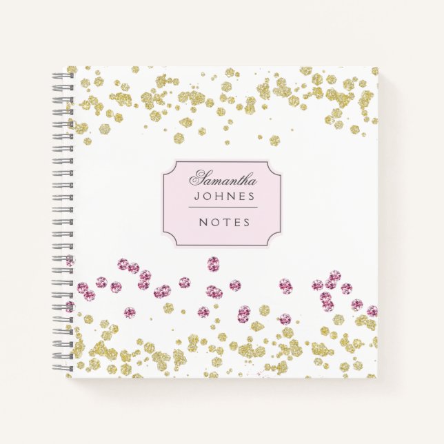 Cuaderno Portátil monograma Purpurina dorado Rosa (Anverso)