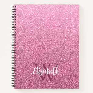 Cuaderno Portátil monograma Purpurina Ombre Rosa Girly