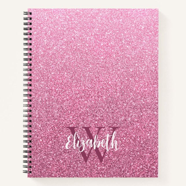 Cuaderno Portátil monograma Purpurina Ombre Rosa Girly (Anverso)