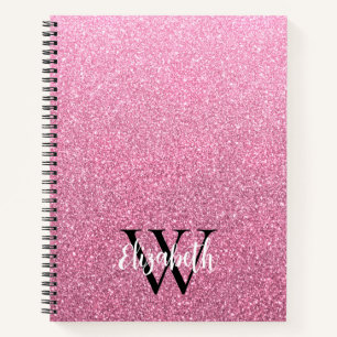 Cuaderno Portátil monograma Purpurina Ombre Rosa Girly