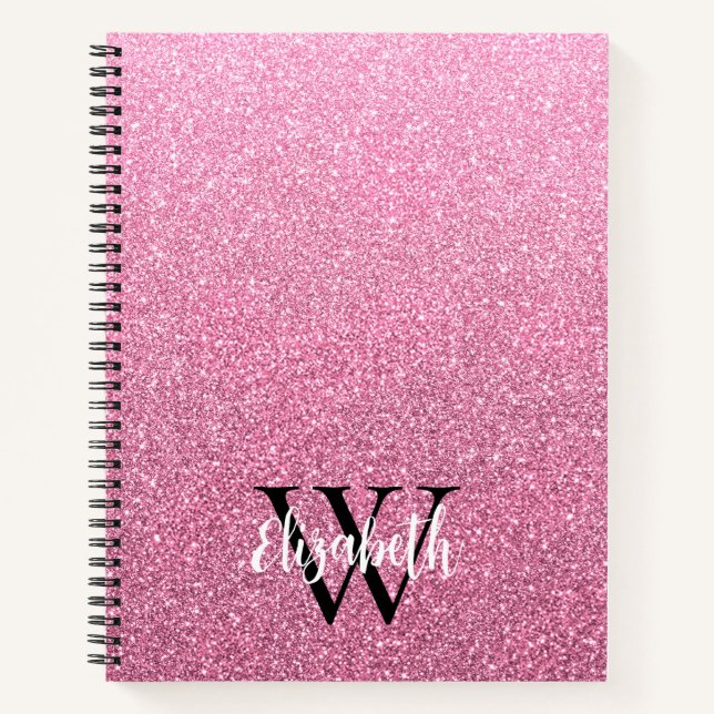 Cuaderno Portátil monograma Purpurina Ombre Rosa Girly (Anverso)