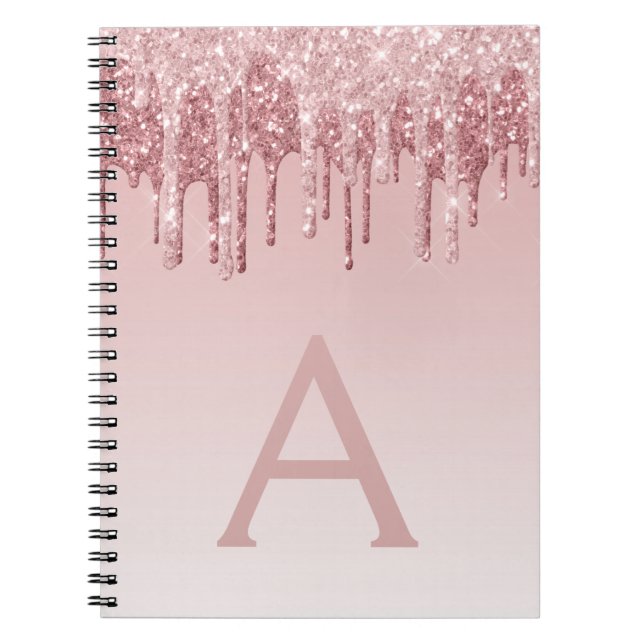 Cuaderno Portátil monograma Purpurina rosa dorado Rosa (Frente)