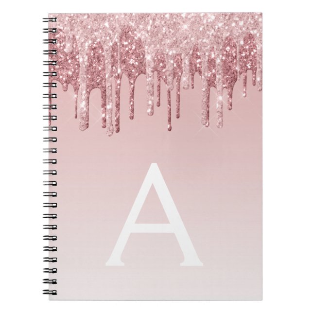 Cuaderno Portátil monograma Purpurina rosa dorado Rosa (Frente)