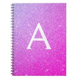 Cuaderno Portátil monograma Purpurina rosado morado con esp