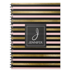 Cuaderno Portátil monograma rosa y Relieve metalizado dorad