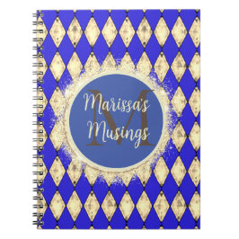 Cuaderno Portátil monograma Royal Blue and Gold Glam