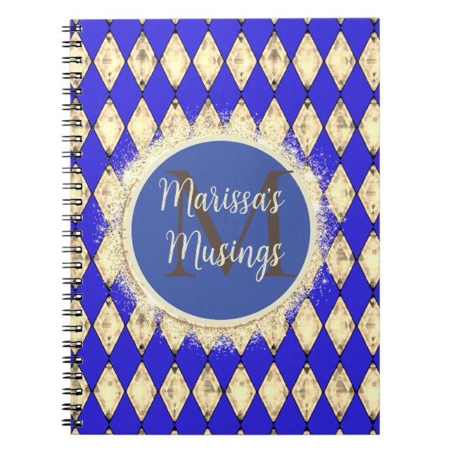 Cuaderno Portátil monograma Royal Blue and Gold Glam (Frente)