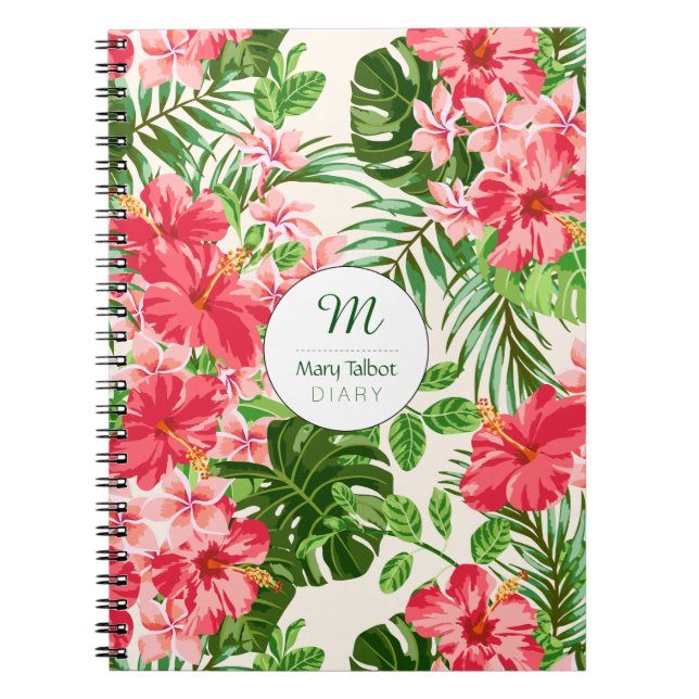 Cuaderno Portátil monograma S de flores de Hibiscus persona (Frente)