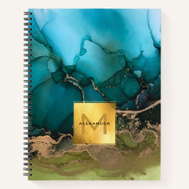 Cuaderno Portátil monograma Verde azulado negro de Relieve
