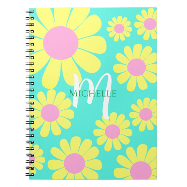 Cuaderno Portátil monograma verde marrón amarillo (Frente)