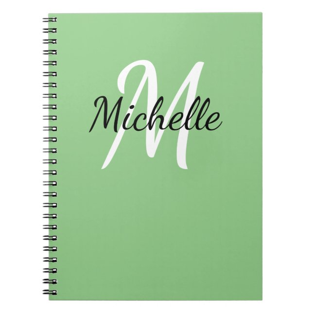 Cuaderno Portátil monograma verde y blanco Personalizado (Frente)