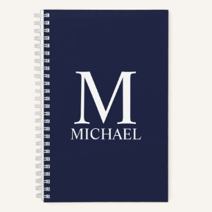 Cuaderno Portátil Monograma y Nombre Personalizado de Azul
