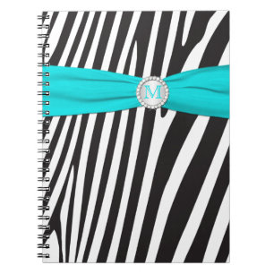 Cuaderno Portátil monogramado Black Aqua White Zebra Stripe