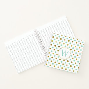 Cuaderno Portátil monogramado con puntos de polka de oro y 