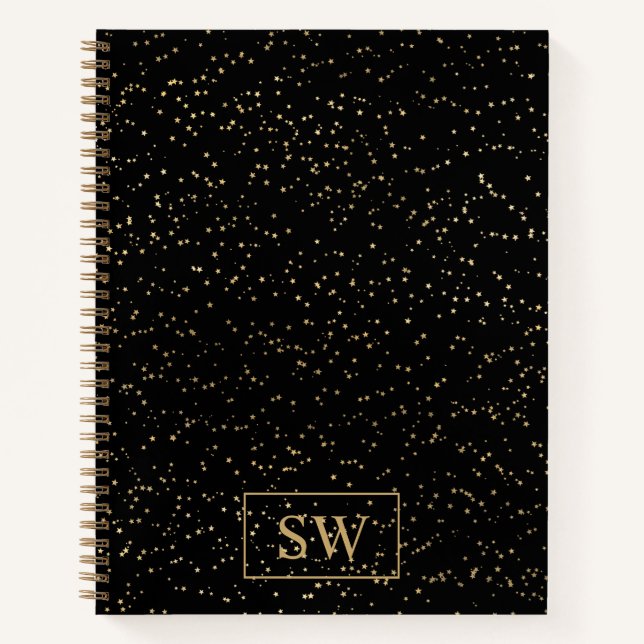 Cuaderno Portátil monogramado de oro con pequeñas estrellas (Anverso)