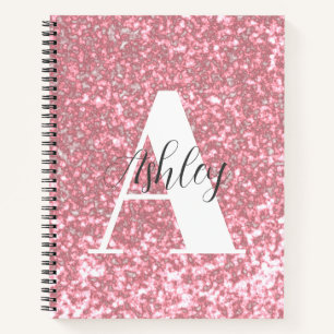 Cuaderno Portátil monogramado Rosa Purpurina oro