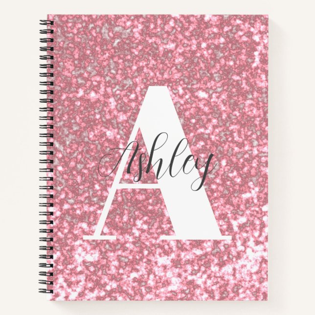 Cuaderno Portátil monogramado Rosa Purpurina oro (Anverso)