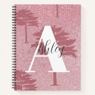 Cuaderno Portátil monogramado Rosa Purpurina oro