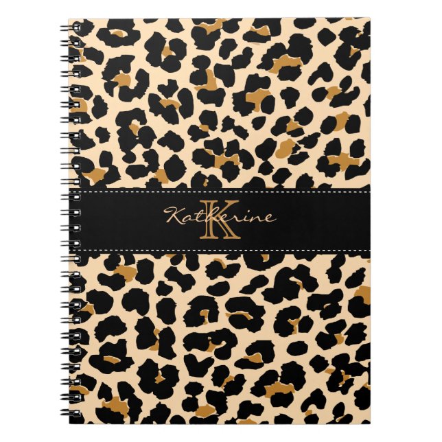 Cuaderno Portátil monogramo de espiral de impresión Leopard (Frente)