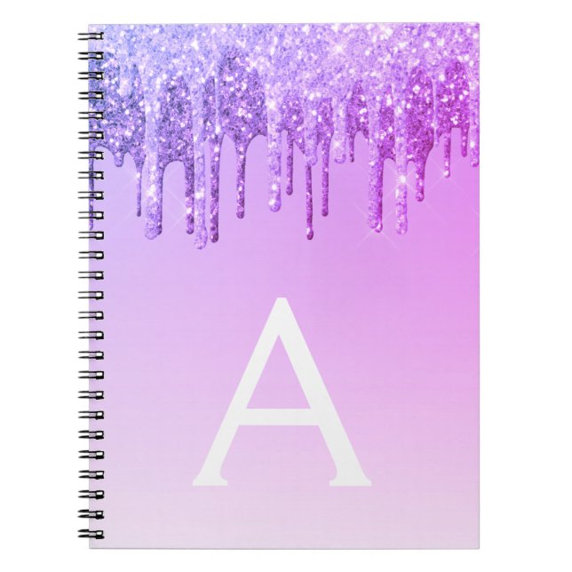 Cuaderno Portátil monogramo morado Purpurina (Frente)