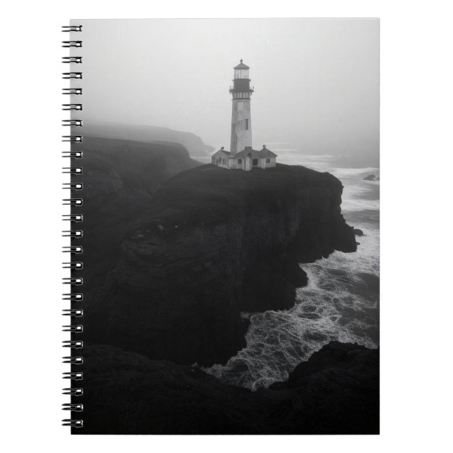 Cuaderno Portátil Moody Black White Coastthouse Lighthouse (Frente)