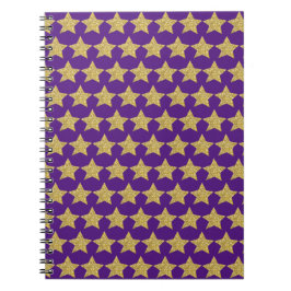 Cuaderno Portátil morado con estrellas Purpurina dorado