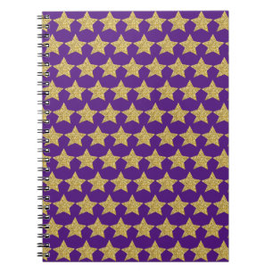 Cuaderno Portátil morado con estrellas Purpurina dorado