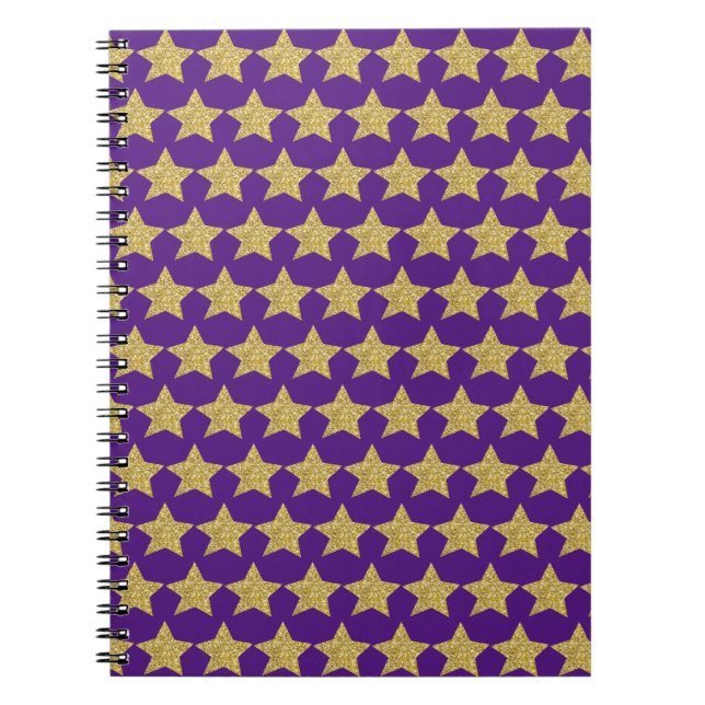 Cuaderno Portátil morado con estrellas Purpurina dorado (Frente)