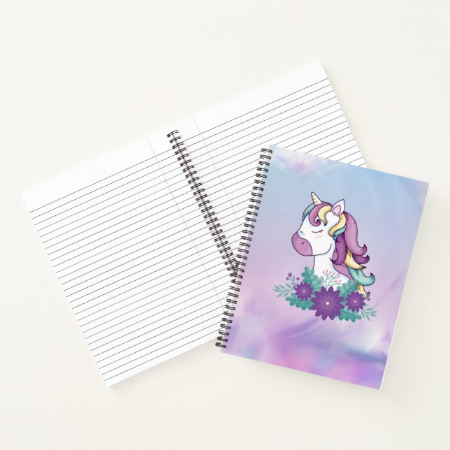 Cuaderno Portátil morado de unicornio (Interior)