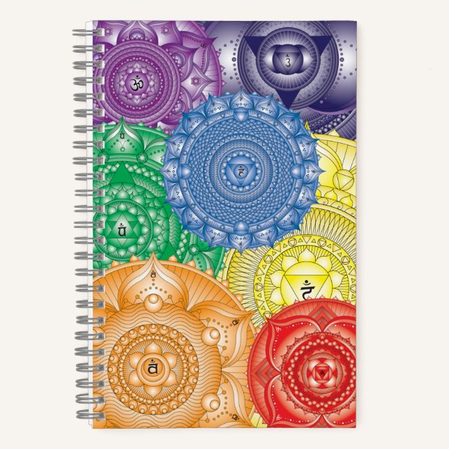 Cuaderno Portátil multicolor Chakra Mandala Collage (Anverso)