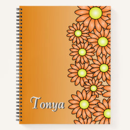 Cuaderno Portátil naranja de flores - Oficina, escuela, art