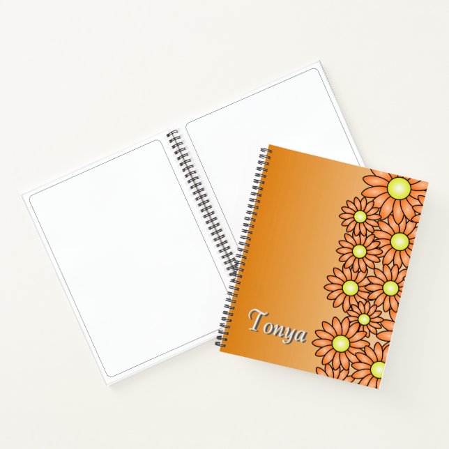 Cuaderno Portátil naranja de flores - Oficina, escuela, art (Interior)