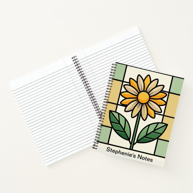Cuaderno Portátil Naranja personalizado de flores amarillas (Interior)