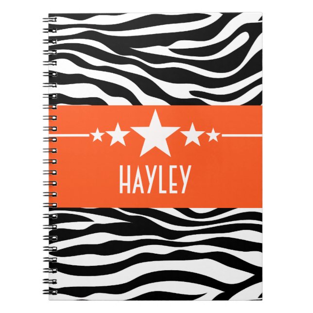 Cuaderno Portátil naranja Sassy Star Zebra (Frente)